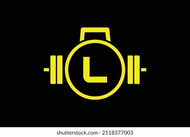 L Logo With barbell. Fitness Gym logo. fitness vector logo design for gym and fitness