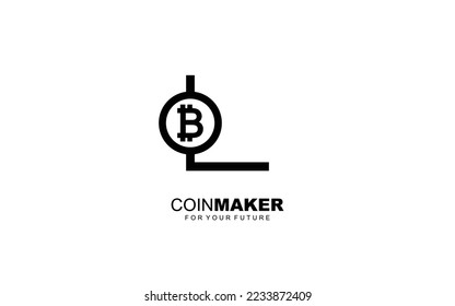 L logo BITCOIN for identity. CRYPTO CURRENCY template vector illustration for your brand.
