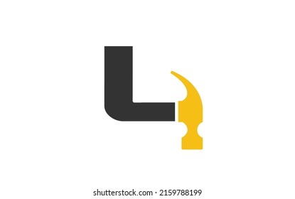 L logo construction vector for woodworking company. initial letter hammer template vector illustration for your brand.