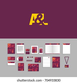 A and L Logo. Corporate identity template set. Business stationery mock-up