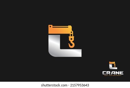 L logo crane for construction company. Heavy equipment template vector illustration for your brand.
