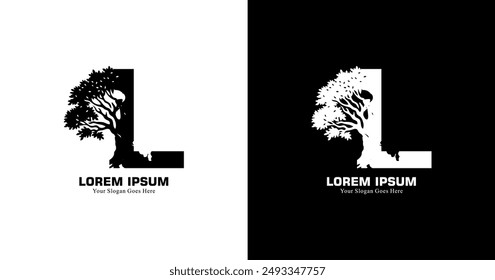 Diseño de logotipo L combinado con un árbol