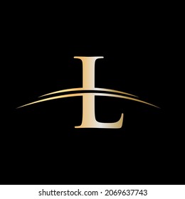 L Logo Design Luxury Template. Initial letter L logotype company name colored gold swoosh design. Modern L Logo Design for business and company identity