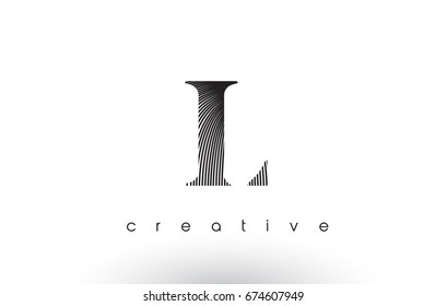 L Logo Design With Multiple Lines. Artistic Elegant Black and White Lines Icon Vector Illustration.