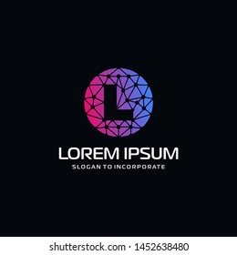 L logo design template,Circle with connected lines for brand of smart contract block symbol. technology digital logo - Vector - Vector