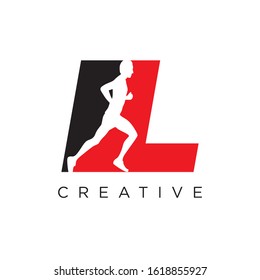 L logo design vector symbol , human series is running away