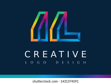 I L Logo. IL Letter Design Vector with Magenta blue and green yellow color.