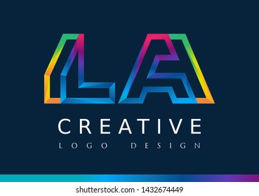 L A Logo. LA Letter Design Vector with Magenta blue and green yellow color