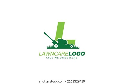 L logo lawncare for branding company. mower template vector illustration for your brand.