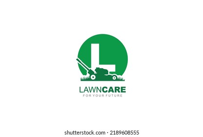 L logo lawncare for branding company. mower template vector illustration for your brand.