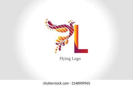 Letra con logotipo L con pájaro volador