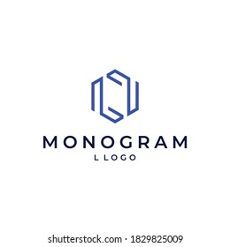 L logo modern simple clean geometric vector with hexagon shape blue color and white background