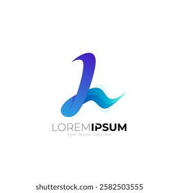 L logo and water wave design combination, blue color