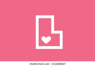 L love heart alphabet letter logo icon with pink color and line. Creative design for a dating site business or company