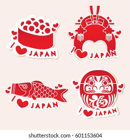l love japan label stamp sticker icons