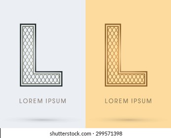 L, Luxury Font, Concept  Gold and Silver, Wire Mesh, steel, net, graphic vector.