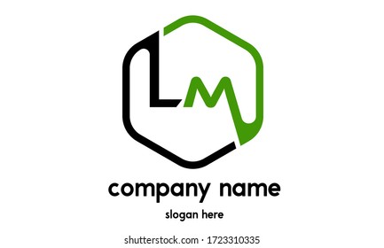 L M Initial bold letter logo vector icon .Lm logo vector with hexagon shape in green and black color