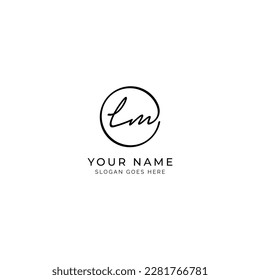 L, M, LM Initial letter handwritten and signature vector logo. Business template in round shape line art