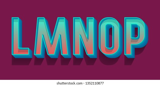 L, M, N, O, P volumetric blue red letters. Urban 3d retro font.