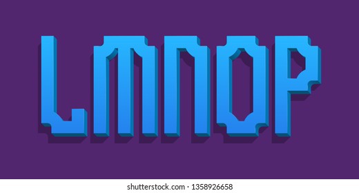 L, M, N, O, P blue stylish volumetric letters. Urban 3d font.