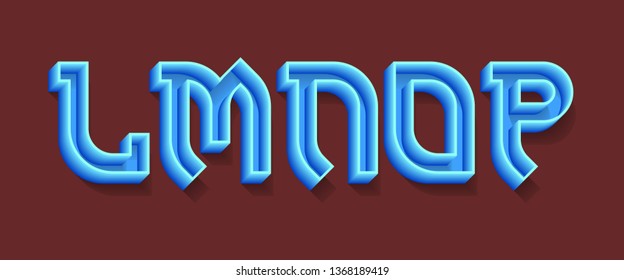 L, M, N, O, P blue volumetric letters. 3d marvelous alphabet.