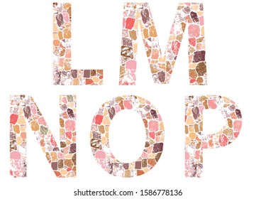 L M N O P alphabets applied with stone texture