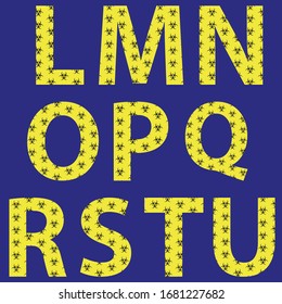 Alfabetos L M N O P Q R S T aplicados con signo de advertencia para el vector de fondo del patrón de peligro biológico