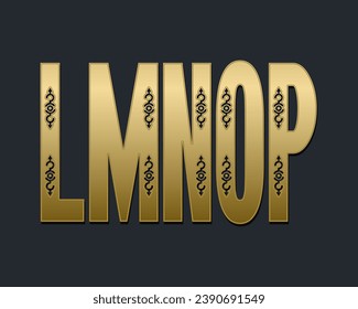 L, M, N, O, P vintage capital letters witn decor. Golden decorative font.