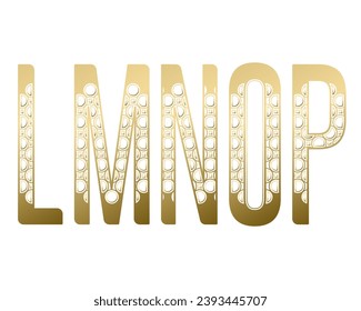 L, M, N, O, P capital letters design with exotic pattern. Golden decorative font.