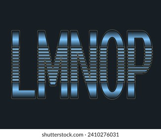 L, M, N, O, P blue capital letters design with golden stroke. Decorative font.