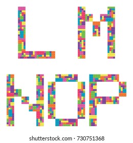 L, m, n, o, p alphabet letters from children building block icon set vector graphic illustration