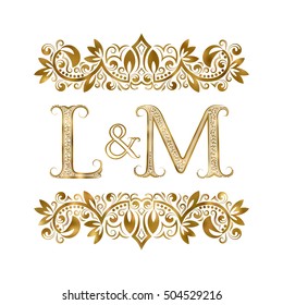 L and M vintage initials logo symbol. The letters are surrounded by ornamental elements. Wedding or business partners monogram in royal style.