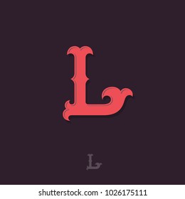 L monogram. Red L letters initials.