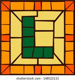 L - Mosaic alphabet capital letters, stained glass windows with frame or tile design, vector illustration