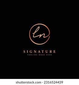 L, N, LN Initial letter handwritten and signature vector logo. Business template in round shape line art