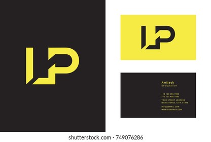 L P bold letter joint logo design vector with business card template