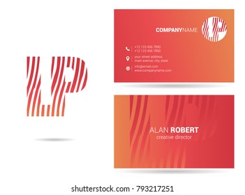 L & P joint logo line letter design with business card template