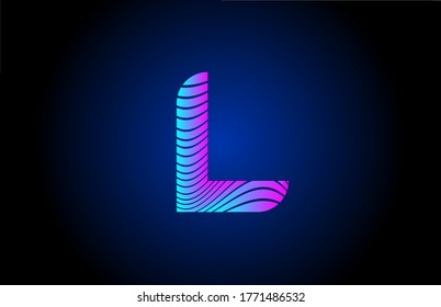 L pink blue alphabet letter logo icon for business. Curly line design for corporate identity