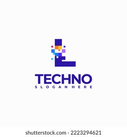 L Pixel Letter Logo Design Template, Pixel Technology logo symbol concept