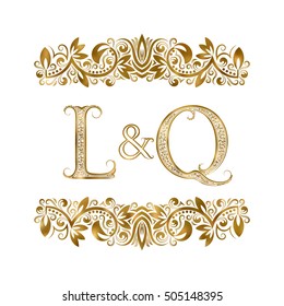 L and Q vintage initials logo symbol. The letters are surrounded by ornamental elements. Wedding or business partners monogram in royal style.
