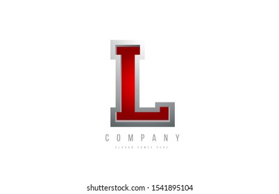 L red metal metallic grey logo letter alphabet for company icon design. Suitable as a logotype for corporate or business