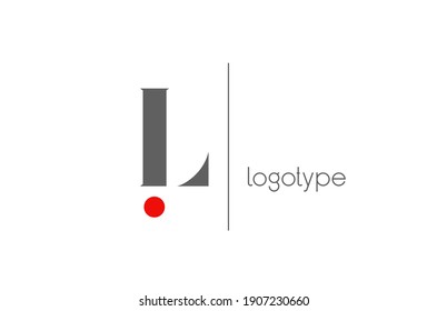 L red white grey unique alphabet letter logo for business. Creative corporate identity and lettering . Company branding icon design with red dot