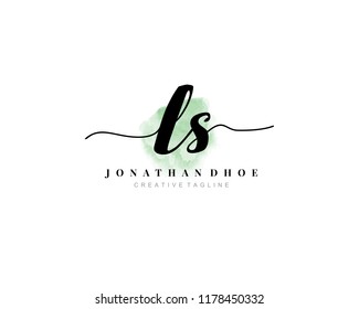 L S Initial watercolor logo on white background. Logo template vector