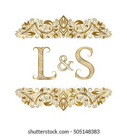 L and S vintage initials logo symbol. The letters are surrounded by ornamental elements. Wedding or business partners monogram in royal style.