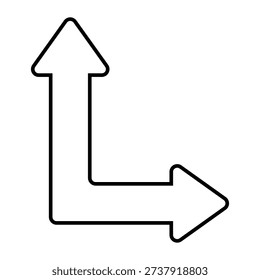 L shape arrow direction turn road path way movement icon designed as fully editable vector ideal for navigation guide branding mobile app interface and digital traffic graphics
