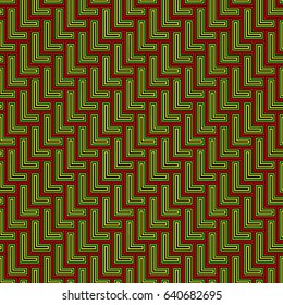 L shape blocks wallpaper. Repeated color mosaic figures background. Seamless surface pattern design with polygons. Pavement motif. Digital paper with pavers, page fills, web designing, textile print.