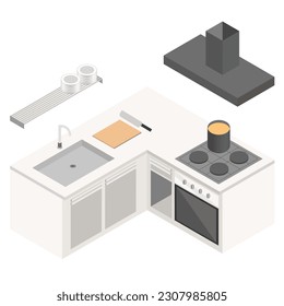 L shape isometric kitchen create from affinity designer