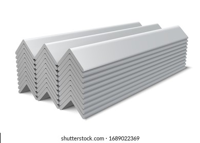 L Shaped Steel Angle. Steel corner profile. Construction materials. Stacked metal rolling. Vector illustration.