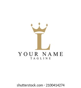 L simple gold monogram alphabet letter logo. Creative icon design with king crown for luxury company and business