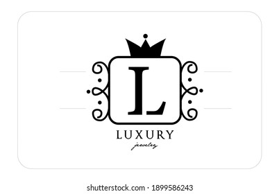 L simple monogram alphabet letter logo in black and white. Creative icon design with king crown for luxury business and company 